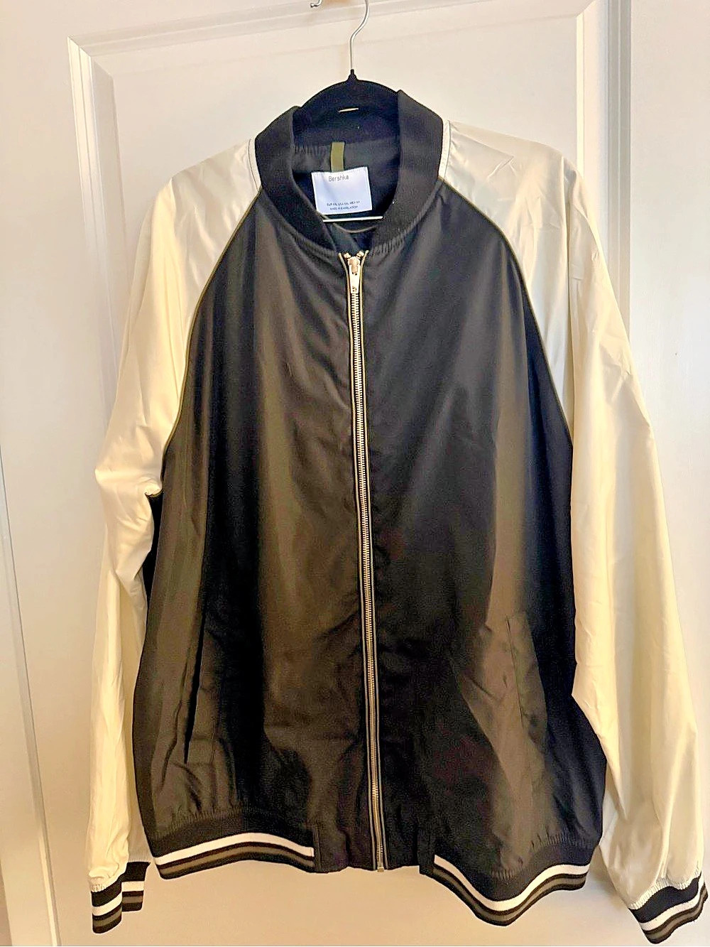 Bershka Color Block Bomber Jacket in Black & White Size XXL